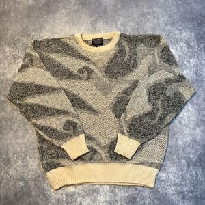 Vintage Barnaby Mens XL Abstract Geometric Knit Sweater Cream Gray Acrylic‎